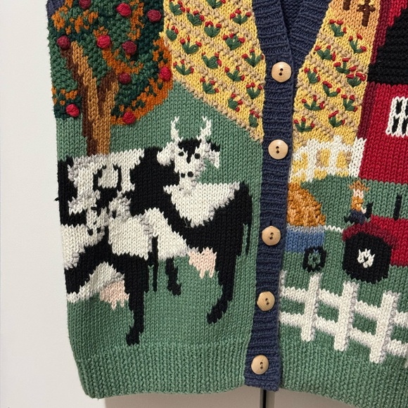 Vintage Marisa Christina Hand Knit Farmhouse Button Up Embroidered Vest (Size L) - Picture 4 of 7